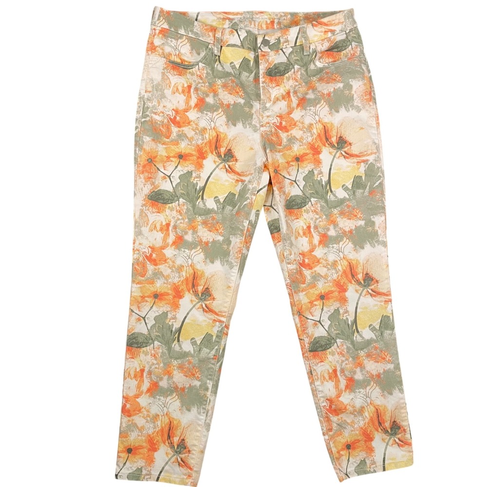 Chico's Pants Size 2 (US L) Perfect Stretch Girlfriend Slim Leg‎ Ankle Floral